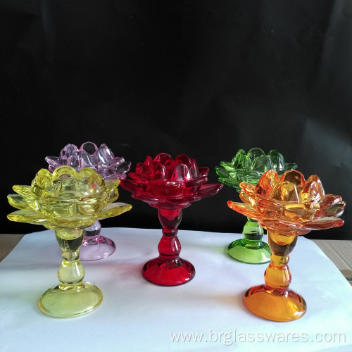 Glass Pillar Lotus Candle Holder